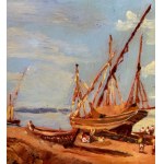 ANONIMO, Seashore view with beached boats