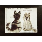 Józef Wilkoń (ur. 1930), Kici, kici, miau (pocztówka sygn. przez artystę), 2009