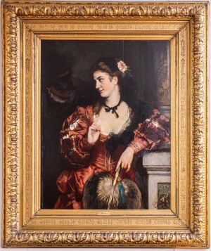 Karl Becker (1820-1900), Portret damy z wachlarzem, ok.1870 r.