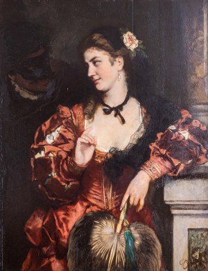 Karl Becker (1820-1900), Portret damy z wachlarzem, ok.1870 r.