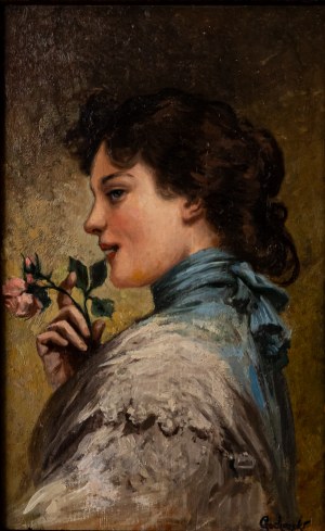 Władysław Czachórski (?) (1850-1911), Portret dziewczyny z różą, ok.1890