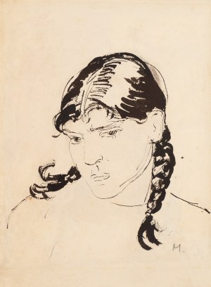 Maria Melania Mutermilch \ Mela Muter (1876 Warszawa - 1967 Paryż), Dziewczyna z warkoczami (recto) / Szkic portretu kobiety (verso)