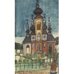 Nikifor Krynicki (1895 Krynica - 1968 Folusz), Bishop in front of a church, 1960s.