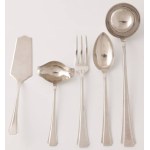 SET OF DISHERY IN ART DECO STYLE, Poland, Lviv, goldsmith V.B., after 1931, Silver, sample 3, stainless steel (knife blades), weight without knives 4324 g
