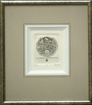 Henryk Fajlhauer[Feilhauer](1942-1999) ,Exlibris Zakład Narodowy Imienia Ossolińskich Wydawnictwo Polskiej Akademii Nauk ,X Lat Oddziału Gdańskiego 1970-1980
