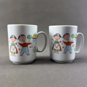 Sada dvou porcelánových hrnků - Jacek a Agatka - 70. léta 20. století.
