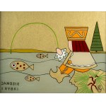 GĄSIENICA SZOSTAK Krystyna - Janosik and the fish - Zakopane 1960s [painting on glass].