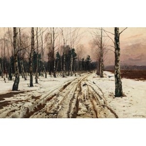 Michal Gorstkin-Wywiórski (1861 Varsavia - 1926 Berlino), Paesaggio invernale, 1918.