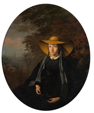 Romuald Chojnacki (1818 Warszawa -1885 Odessa), Portret młodej kobiety w kapeluszu, 1864 r.
