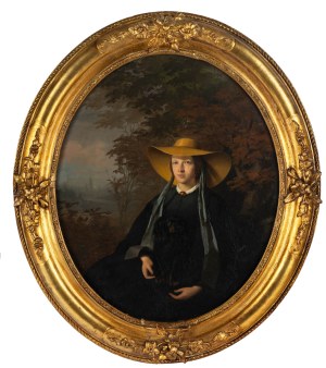 Romuald Chojnacki (1818 Warszawa -1885 Odessa), Portret młodej kobiety w kapeluszu, 1864 r.