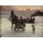 Jan Konarski (1850-1918), Winter sleigh ride at dusk