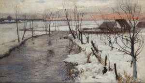 Michał Gorstkin-Wywiórski (1861 Warszawa - 1926 Berlin), Pejzaż zimowy z rzeką