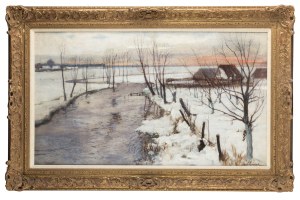 Michał Gorstkin-Wywiórski (1861 Warszawa - 1926 Berlin), Pejzaż zimowy z rzeką