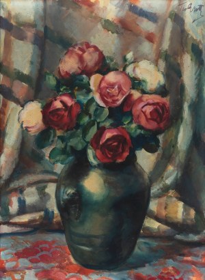 Teodor Grott (1884 Częstochowa - 1972 Kraków), Bukiet róż w wazonie