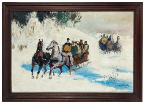 Józef Korolkiewicz (1902 -1988), Saniami na polowanie, 1986 r.