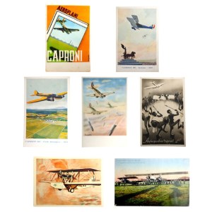 Sada 7 pohlednic s leteckou tematikou, které se týkají výroby a propagace společnosti Caproni a italského vojenského letectví.