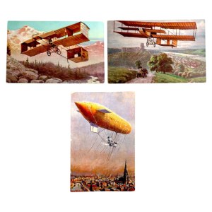Sada 3 pohlednic s tématikou letectví, aeronautiky a historie létání