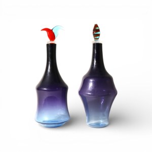 Pair of blue-blue glass bottles