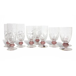 Serving of colorless and pink Murano glass glasses