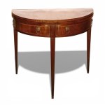 Pair of cherry listrati crescent-shaped game tables