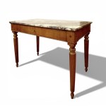 Walnut console table with blond patina threaded