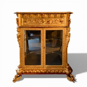 Rare collector's display case made of richly carved and gilded wood