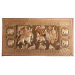 Indian embroidered textile panel depicting mythological scene with figures and elephants