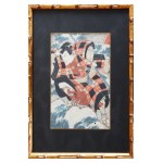 Utagawa School, Japanese woodcut depicting warrior in traditional dress