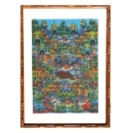 Ubud (Bali) painter, mythological and ceremonial scene with figures and animals