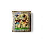 Oriental decorative polychrome glazed ceramic tile with bird motif