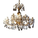 Gold-plated metal chandelier and faceted crystal pendants