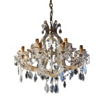 Eighteenth-century style metal and glass chandelier with faceted crystal pendants