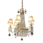 Eighteenth-century style metal and glass chandelier with faceted crystal pendants and necklaces