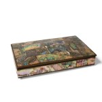 Metal jewelry box with inlaid mother-of-pearl effect