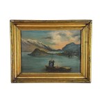 ANONIMO, Mountain landscape with a boat on a lake and figures