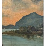 ANONIMO, Mountain landscape with a boat on a lake and figures