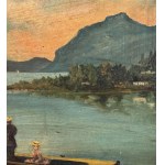 ANONIMO, Mountain landscape with a boat on a lake and figures