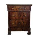Three-drawer walnut veneered small chest with solid top
