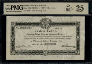 1 talar, 1.12.1810; seria A, numeracja 89705; podpis ko...