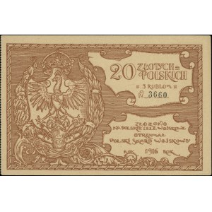 Polski Skarb Wojskowy; Bon na 20 złotych = 3 ruble, 191...
