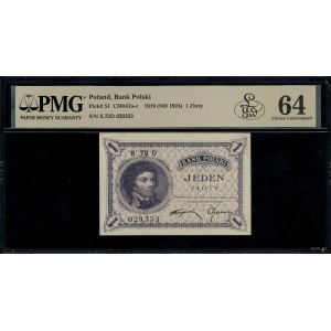 1 złoty, 28.02.1919; seria 72 D, numeracja 029,353; Luc...