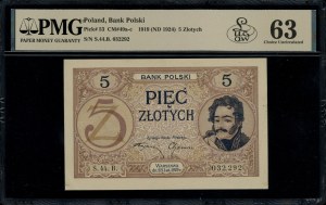 5 złotych, 28.02.1919; seria 44.B., numeracja 032,528; ...