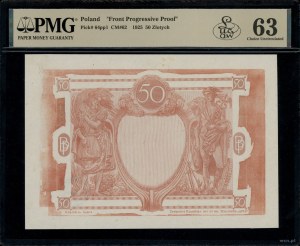 50 złotych, 28.08.1925; próbny poddruk strony głównej b...