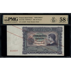 20 złotych, 2.01.1928; niewprowadzony do obiegu banknot...