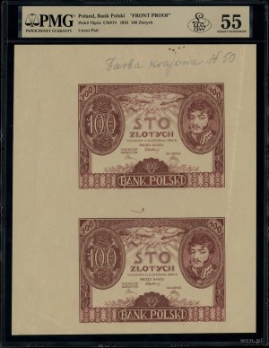 100 złotych, 9.11.1934; próbny druk w kolorze jasnego b...