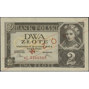 2 zlote, February 26, 1936; AE series, serial number 5266983, red...