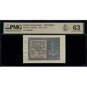1 złoty, 1.03.1940; seria D, numeracja 0000000, perfora...