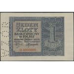 1 złoty, 1.03.1940; seria D, numeracja 0000000, perfora...