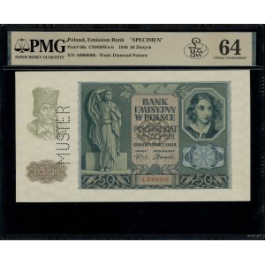 50 złotych, 1.03.1940; seria A, numeracja 0000000, pion...