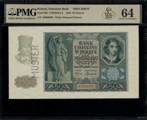50 złotych, 1.03.1940; seria A, numeracja 0000000, pion...